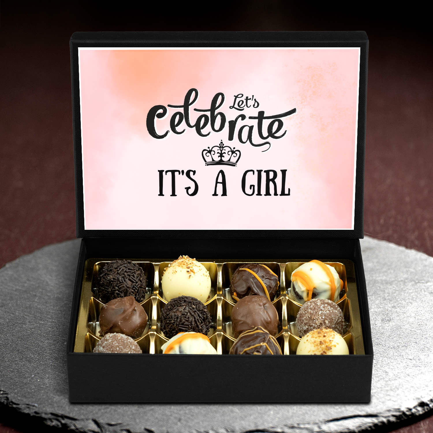 It's a Girl - Box of 12 Handmade Chocolate Truffles - Baby Shower Gift