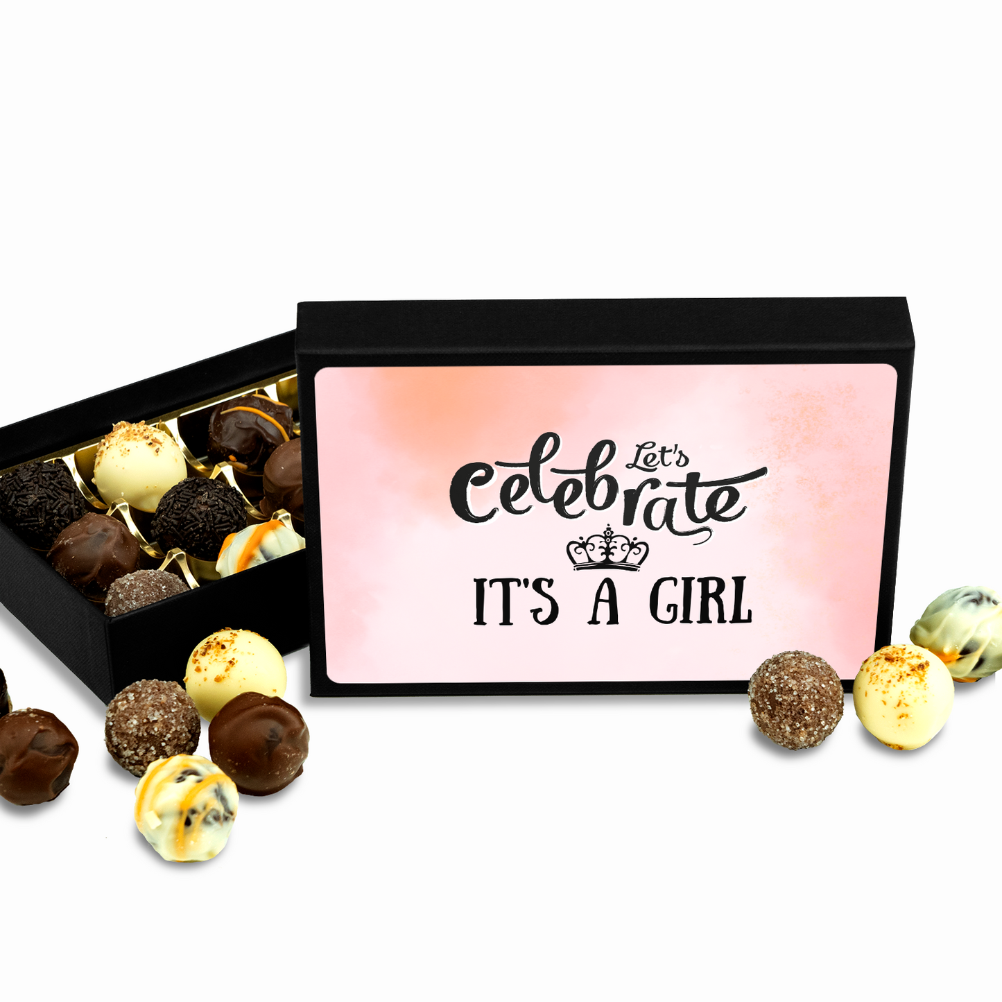 It's a Girl - Box of 12 Handmade Chocolate Truffles - Baby Shower Gift